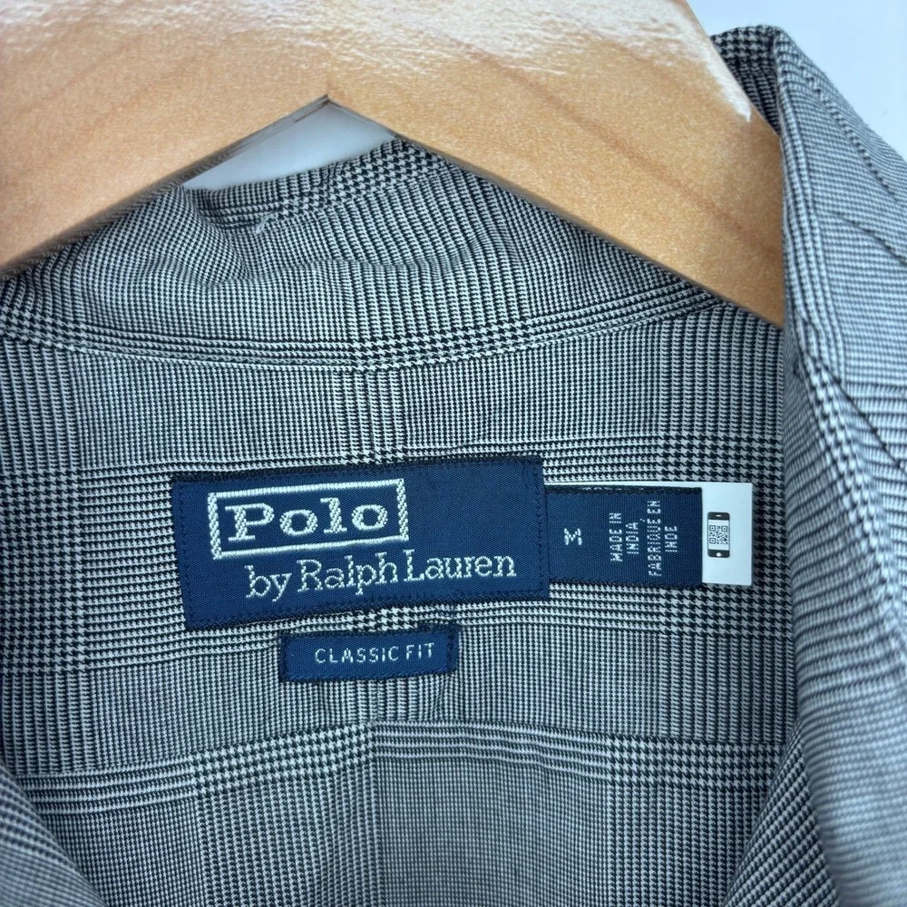 Polo Ralph Lauren Glen Plaid Button Down Shirt Mens M Grey Classic Fit Preppy